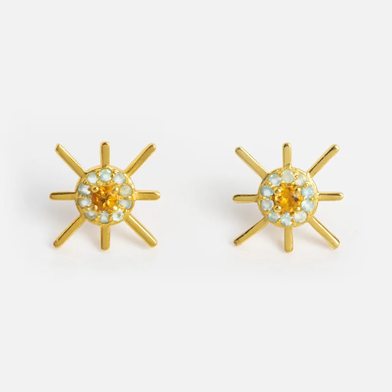 Multi Stud Earrings with Chains -Sol Stud Earrings