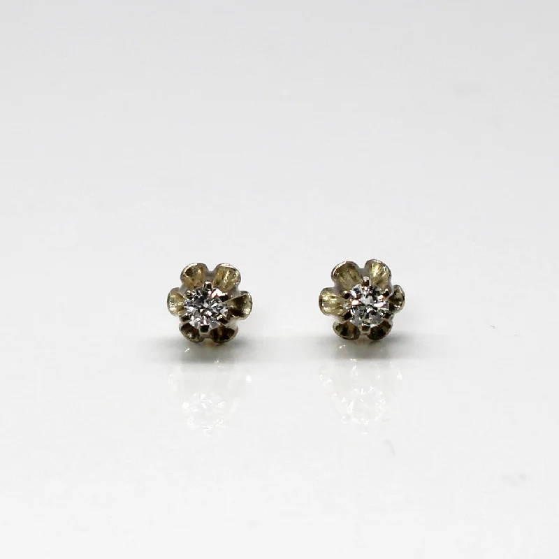 Floral Stud Earrings with Petals -Solitaire Diamond Stud Earrings | 0.08ctw |