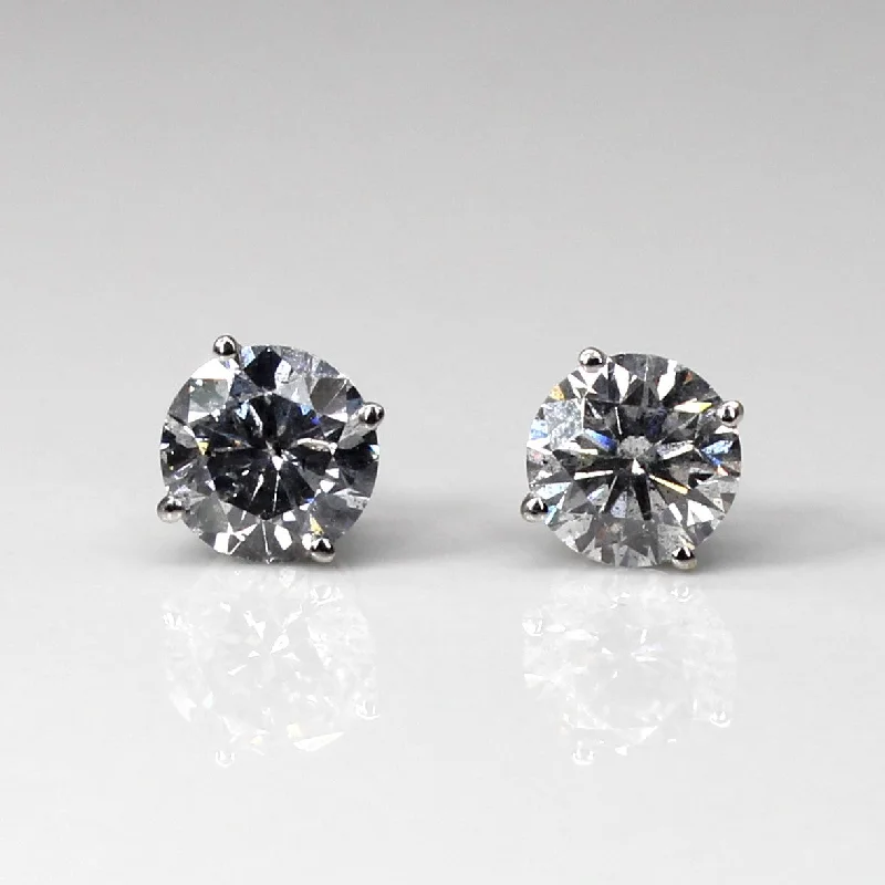 Stud Earrings with Textured Surface -Solitaire Diamond Stud Earrings | 1.65ctw I1/I2 H/I |