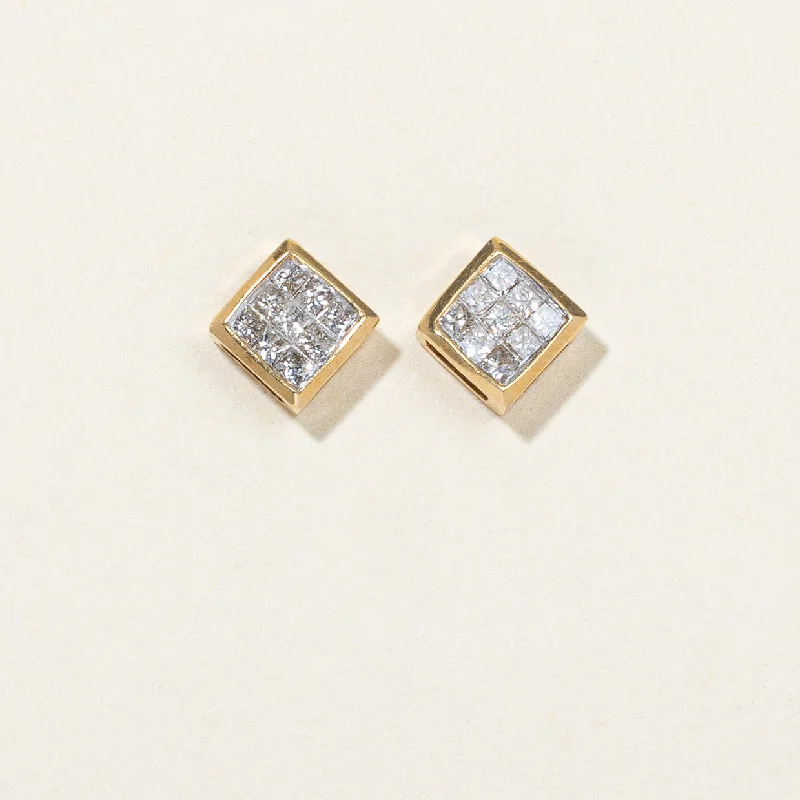 Stud Earrings for Fitness Activities -Square Diamond Stud Earrings | 0.27ctw |