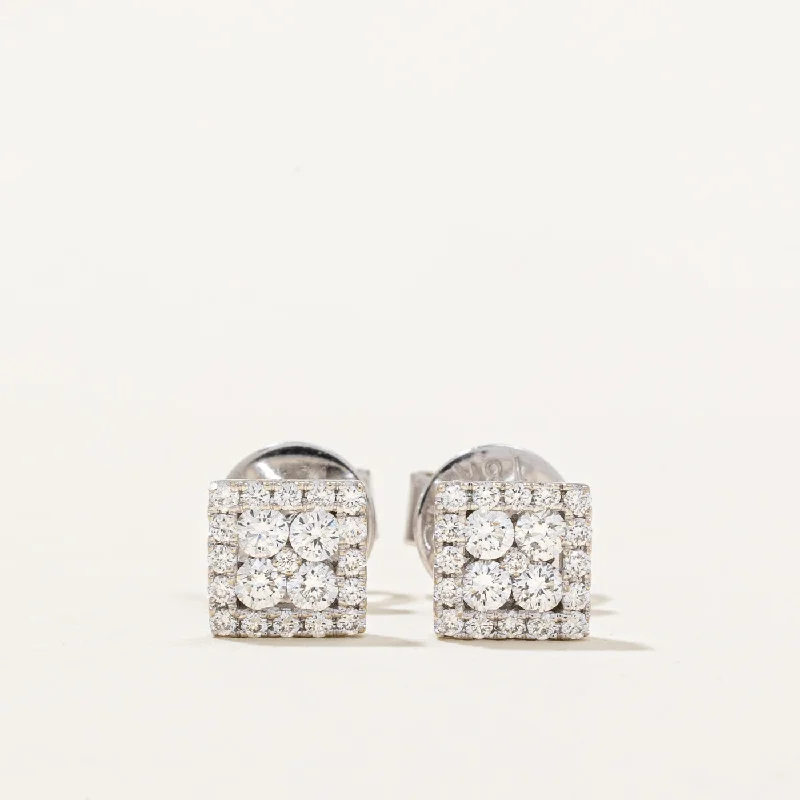 Stud Earrings with Debossed Designs -Square Diamond Stud Earrings | 0.40ctw |