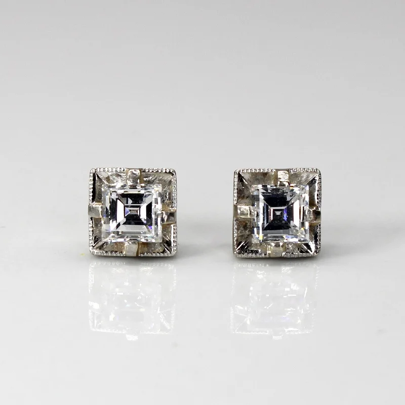 Stud Earrings with Abstract Designs -Square Diamond Stud Earrings | 0.74ctw |