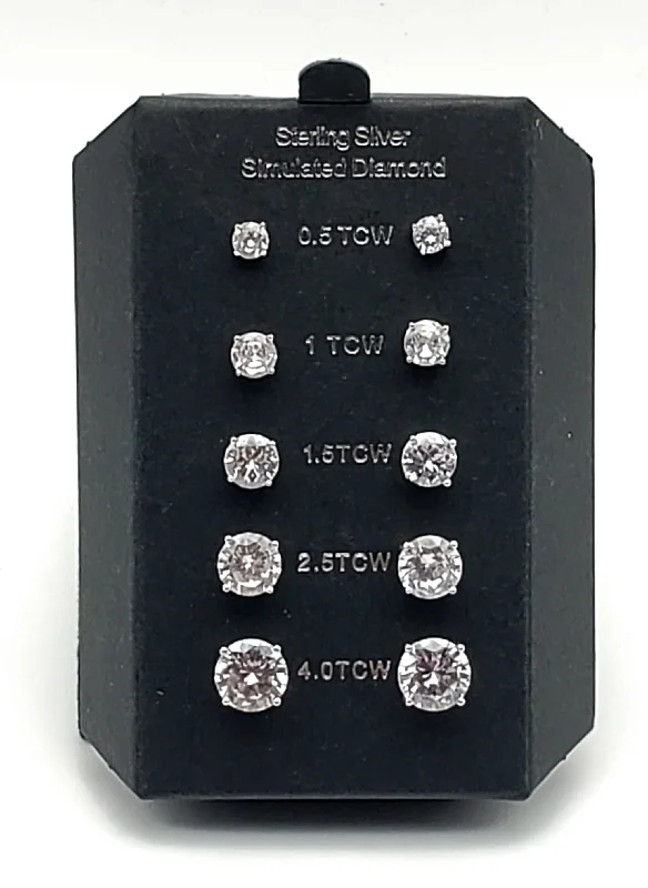 Detachable Stud Earrings with Charms -Sterling Silver Simulated Diamond Stud Earrings - Various Sizes