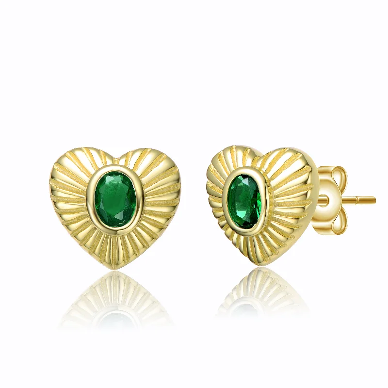 Triple Stud Earrings for Layered -Coeur Sunray Green Heart Stud Earrings