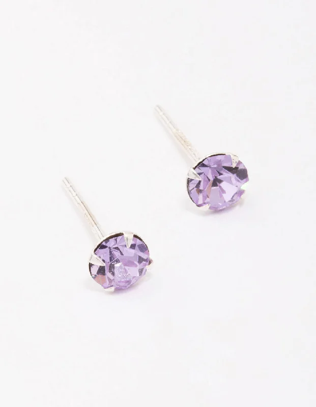 Stud Earrings for Work Attire -Sterling Silver Lilac Czech Crystal Small Stud Earrings