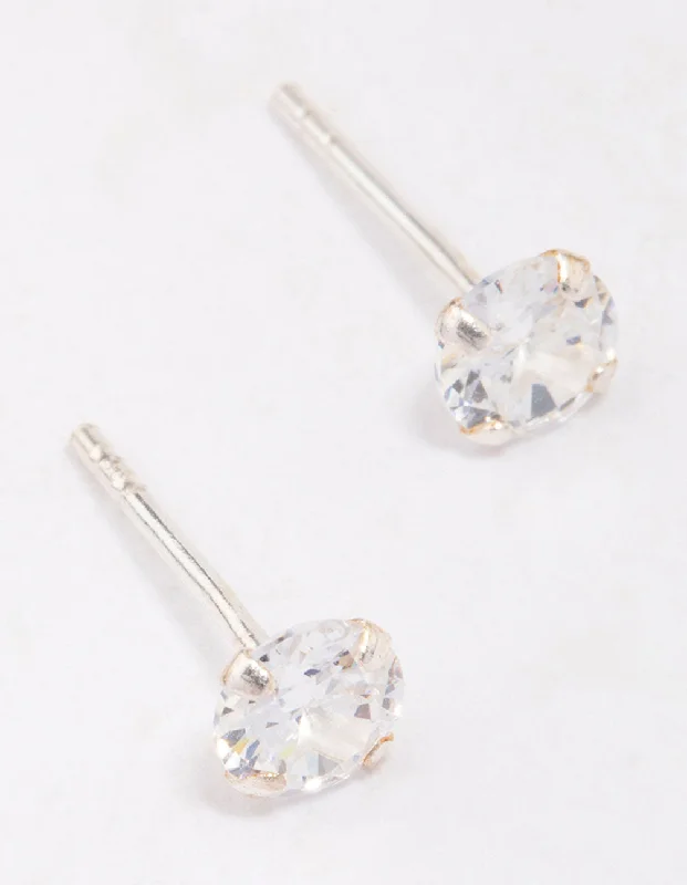 Stud Earrings with Crystals -Sterling Silver Mini Cubic Zirconia Stud Earrings