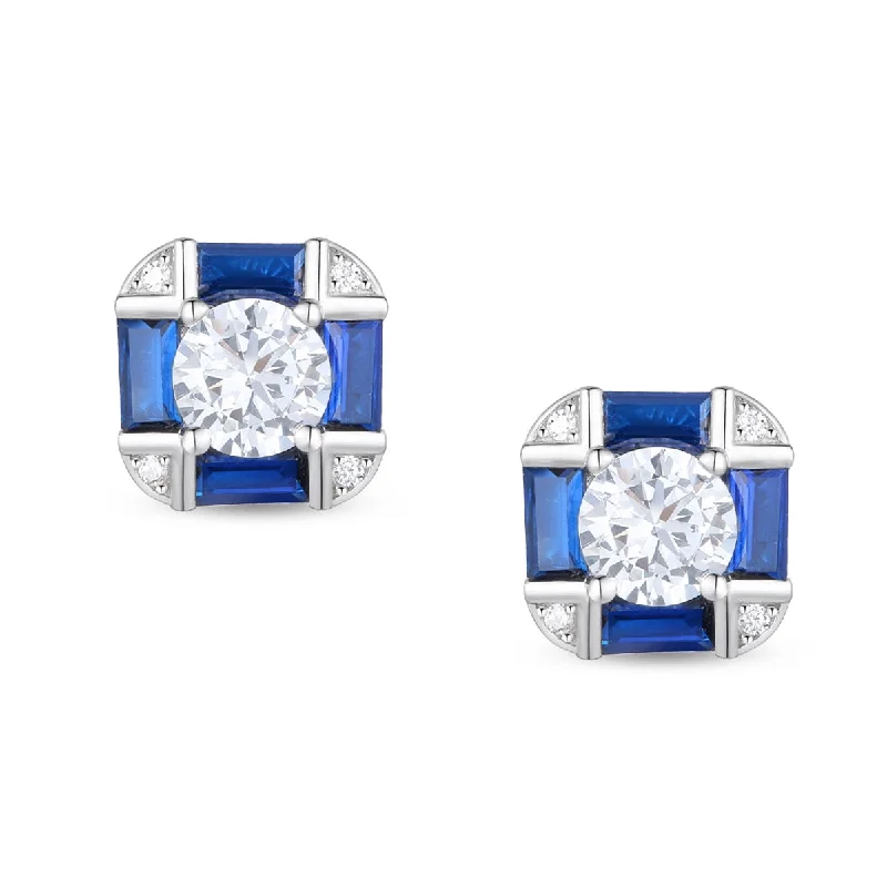 Multi Stud Earrings with Chains -Déco Geometric Blue Stud Earrings