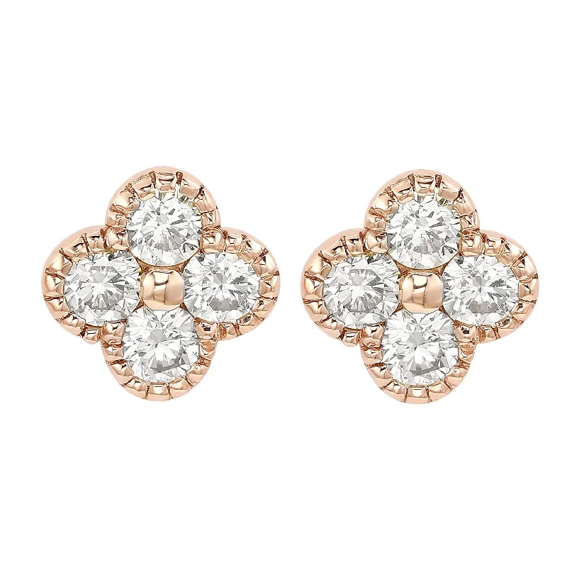 Triangular Stud Earrings for Edge -Suzy Levian Rose Gold 7/10 CTTW Diamond Clover Stud Earrings