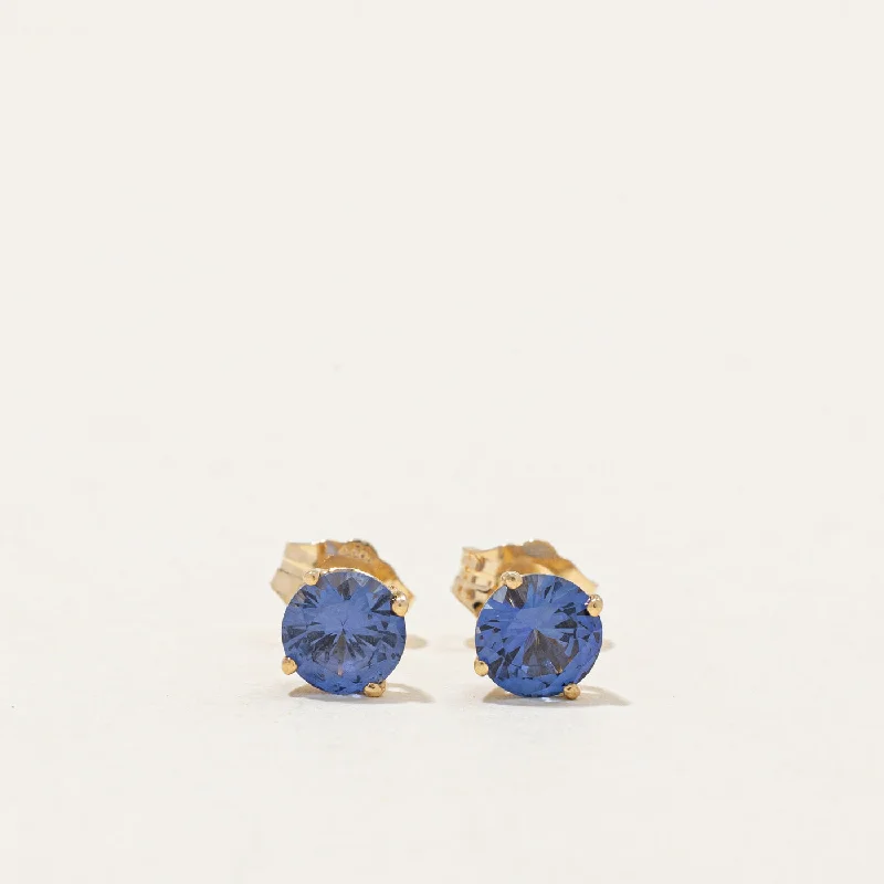 Stud Earrings with Filigree -Synthetic Sapphire Stud Earrings | 1.00ctw |