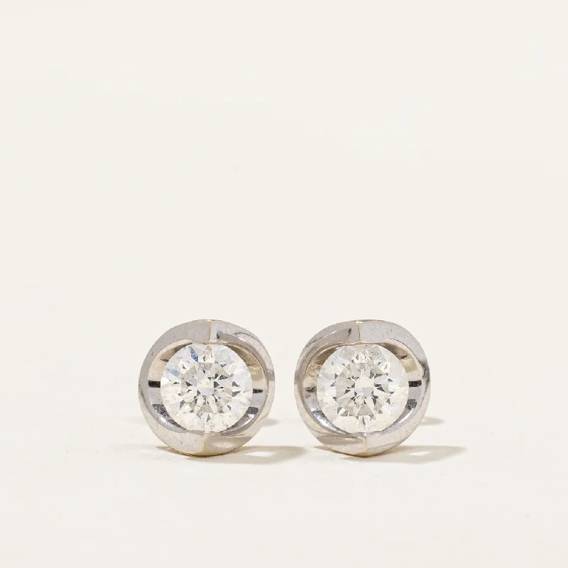 Stud Earrings with Pearls and Diamonds -Tension Set Diamond Stud Earrings | 0.66ctw |