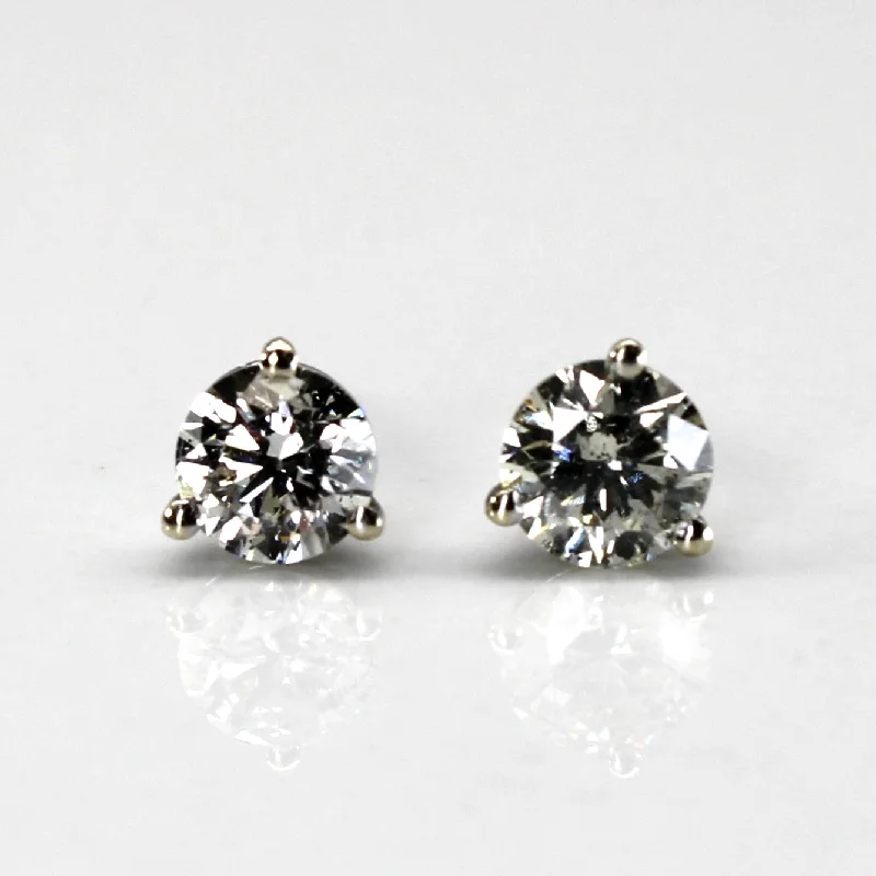 Gothic Stud Earrings with Dark Tone -Three Prong Diamond Stud Earrings | 0.93ctw |