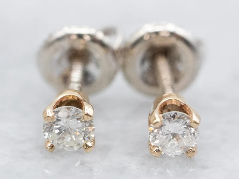 Stud Earrings with Polished Shine -Two Tone Diamond Stud Earrings