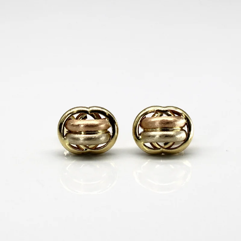 Stud Earrings with Enamel -Two Tone Gold Dome Stud Earrings