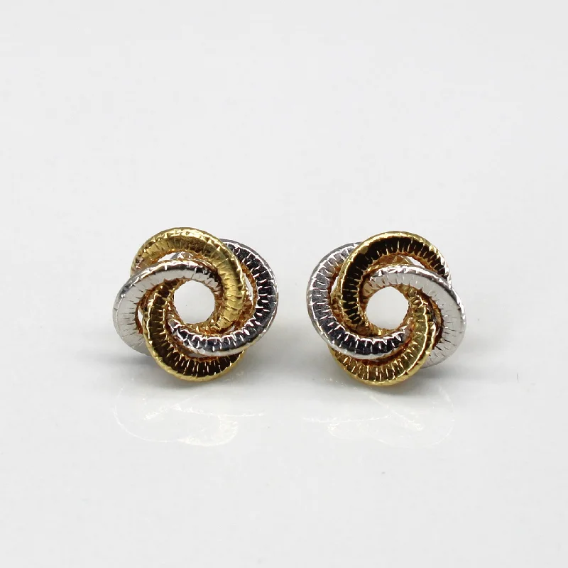 Stud Earrings with Etching -Two Tone Gold Swirl Stud Earrings