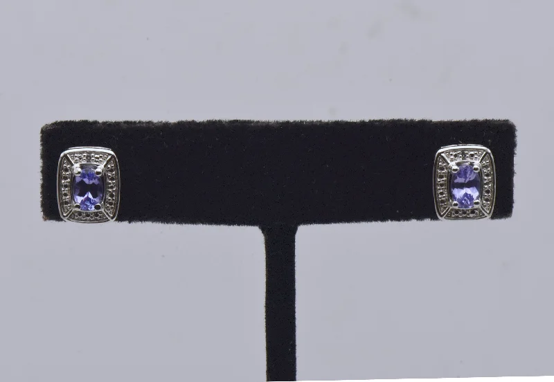 Animal Print Stud Earrings for Fun -Vintage Tanzanite and Diamond Sterling Silver Stud Earrings - NOS