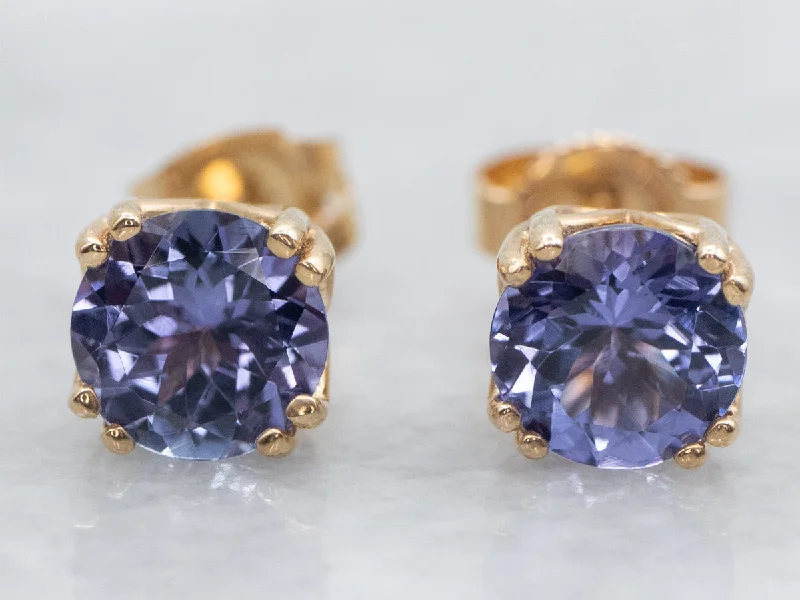 Stud Earrings with Enamel -Vibrant Tanzanite Stud Earrings