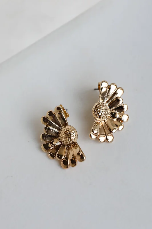 Floral Stud Earrings with Petals -Victoria Gold Flower Stud Earrings