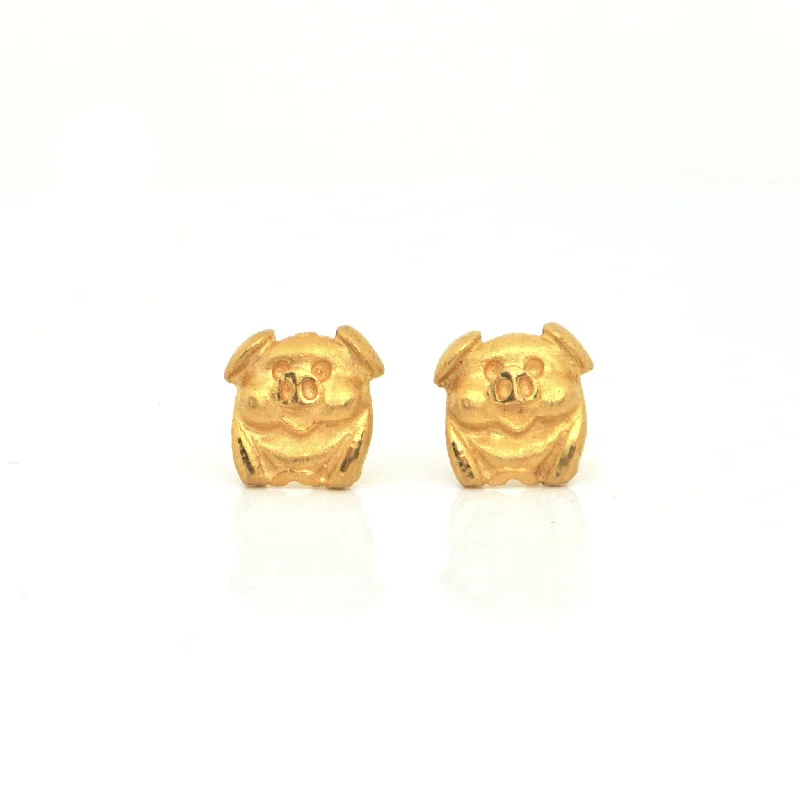 Stud Earrings for Evening Gown -Vintage 18K Yellow Gold Pig Stud Earrings