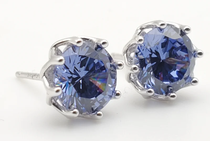 Gemstone Stud Earrings for Color -Vintage Light Blue Cubic Zirconia Sterling Silver Stud Earrings