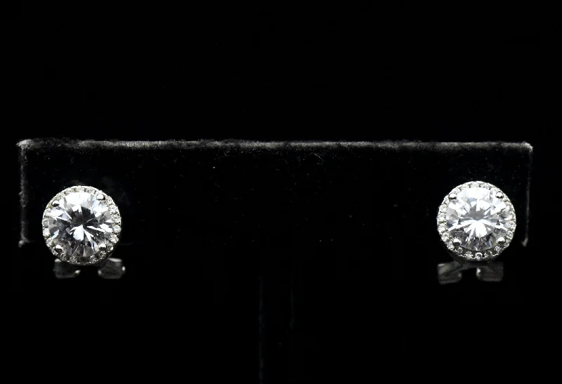 Stud Earrings with Debossed Designs -Vintage Cubic Zirconia Sterling Silver Stud Earrings