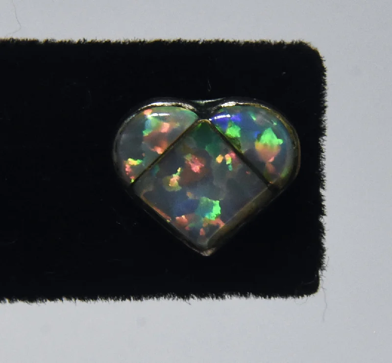 Crystal Stud Earrings for Sparkle -Vintage Pair of Sterling Silver White Opal Inlaid Heart Stud Earrings