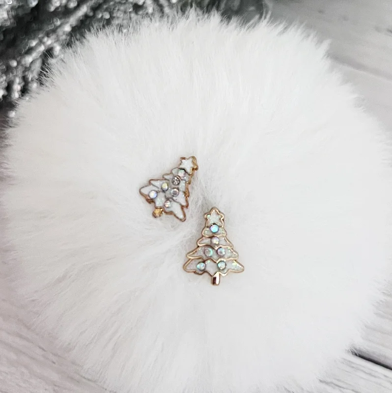 Stud Earrings with Animal Motifs -White AB Crystal Tree Stud Earrings