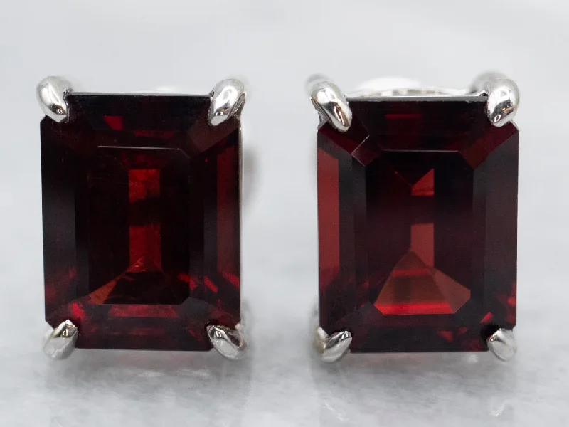 Stud Earrings for Engagement Party -Emerald Cut Garnet Stud Earrings