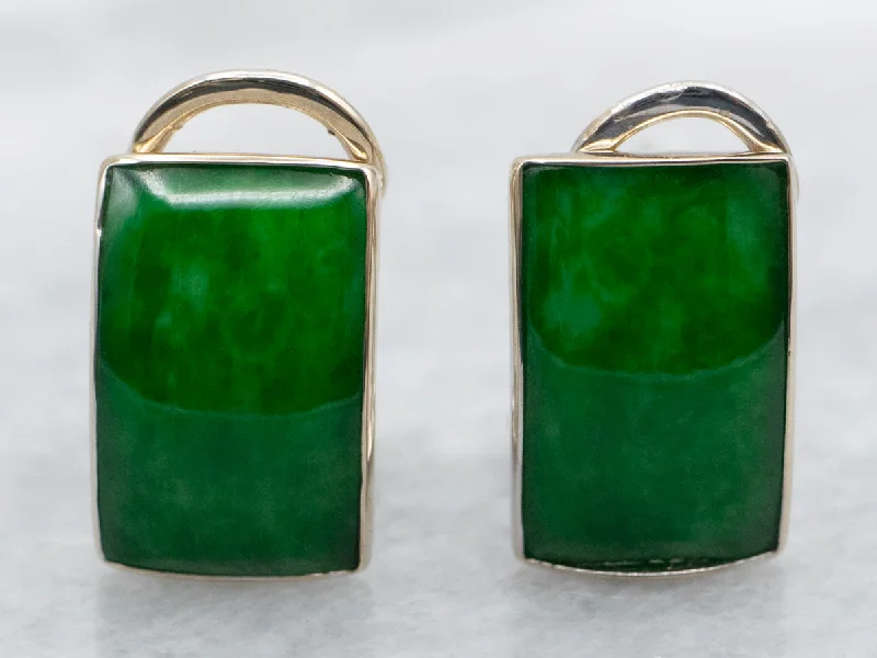 Retro Stud Earrings for Nostalgia -Jadeite Stud Earrings with Omega Backs