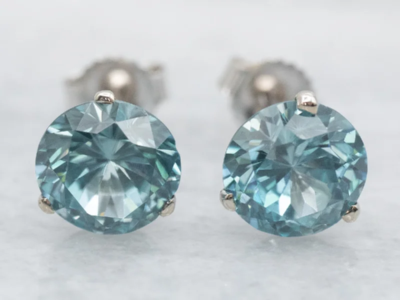 Tarnish Resistant Stud Earrings for Longevity -Round Cut Blue Zircon Stud Earrings