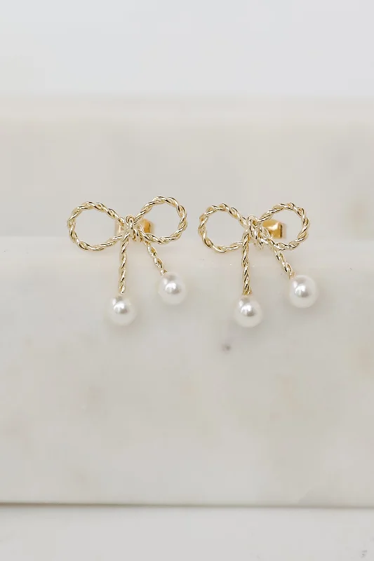 Triangular Stud Earrings for Edge -Wren Gold Pearl Bow Stud Earrings