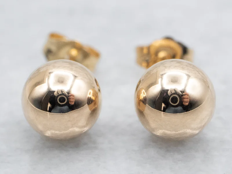 Stud Earrings with Leaf Motifs -Yellow Gold Ball Stud Earrings