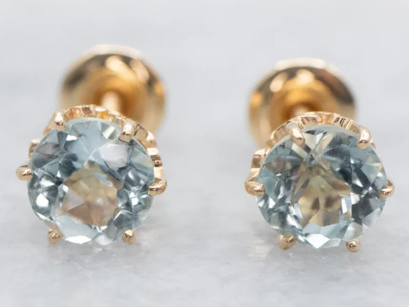 Stud Earrings for Christmas Party -Round Cut Blue Topaz Stud Earrings