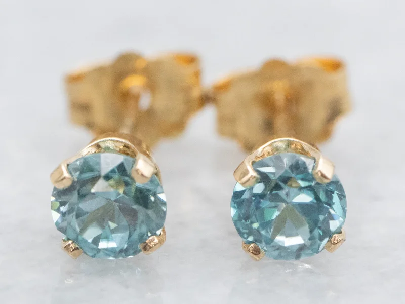 Stud Earrings for Mother's Day -Blue Zircon Solitaire Stud Earrings