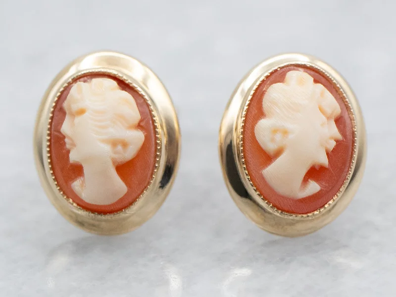 Bohemian Stud Earrings with Tassels -Cameo Stud Earrings