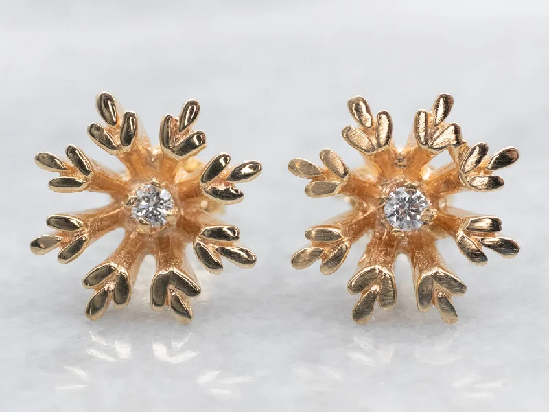 Stud Earrings with Leaf Motifs -Diamond Snowflake Stud Earrings