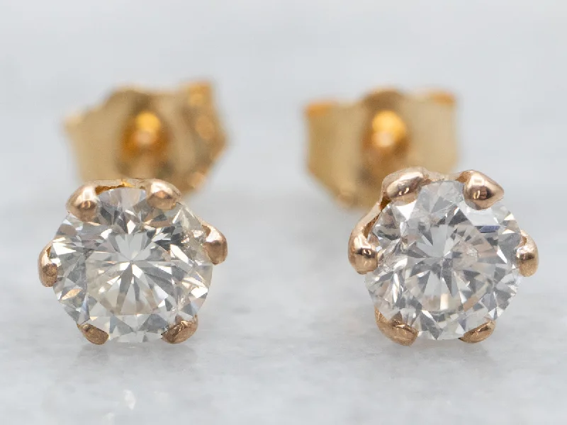 Stud Earrings with Rhinestones -Yellow Gold Diamond Stud Earrings