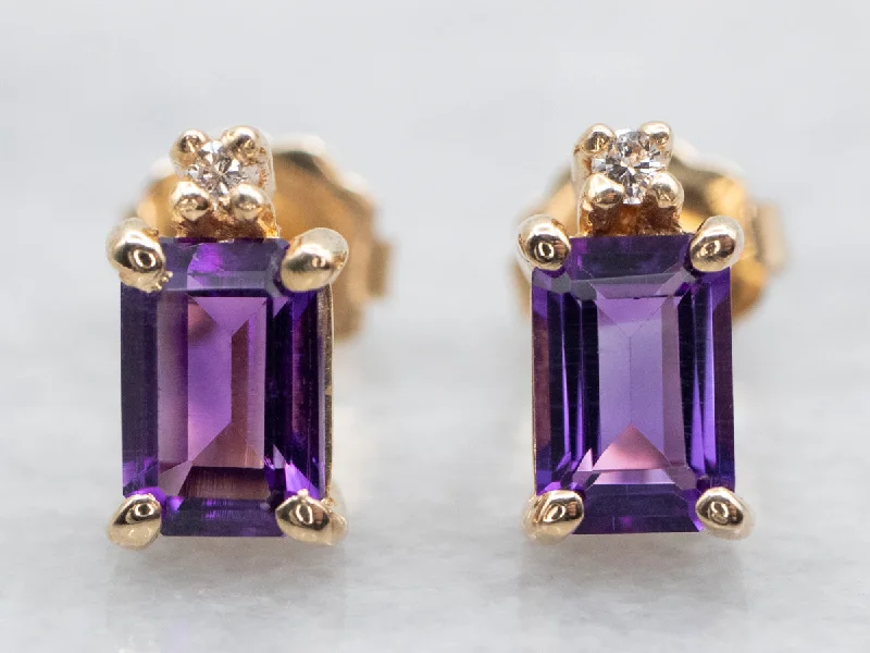 Diamond Stud Earrings for Luxury -Pretty Amethyst and Diamond Stud Earrings