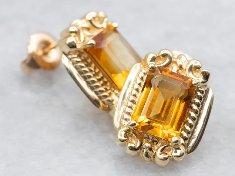 Lightweight Stud Earrings for All Day -Lovely Emerald Cut Citrine Stud Earrings