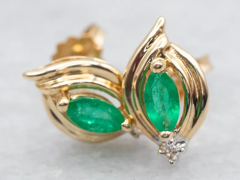 Maximalist Stud Earrings for Bling -Gold Emerald and Diamond Stud Earrings