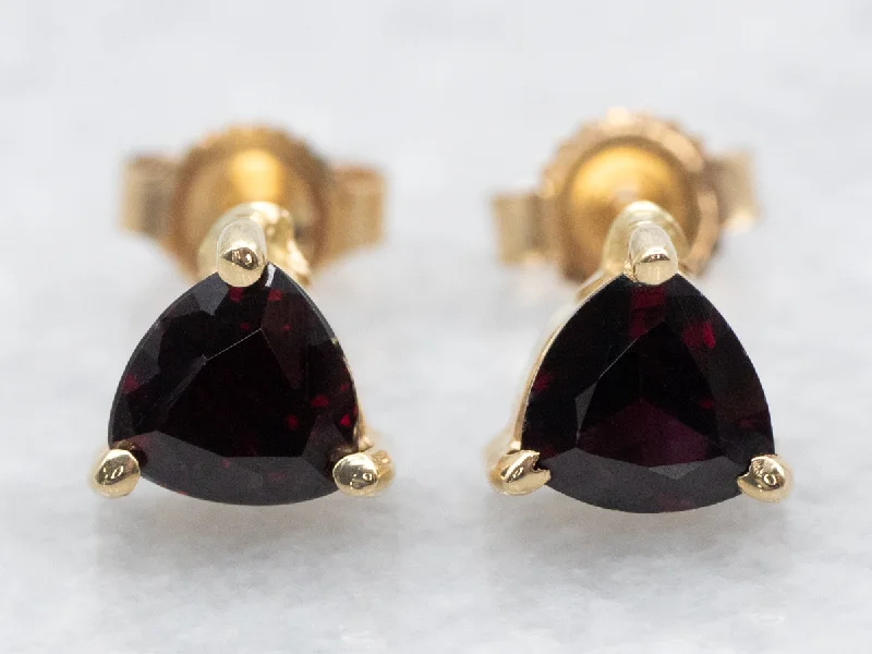 Stud Earrings with Crown Designs -Trillion-Cut Garnet Stud Earrings