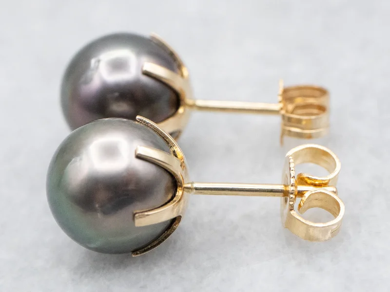 Clip On Stud Earrings for Non Pierced -Indigo Grey Pearl Stud Earrings