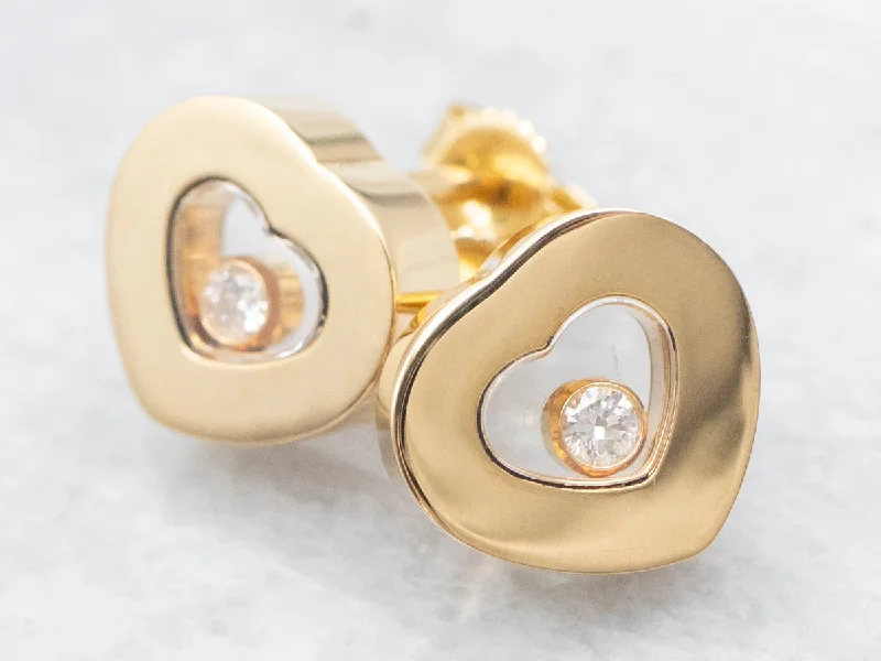 Double Stud Earrings for Impact -Modern 18-Karat Gold Heart Shaped Diamond Stud Earrings