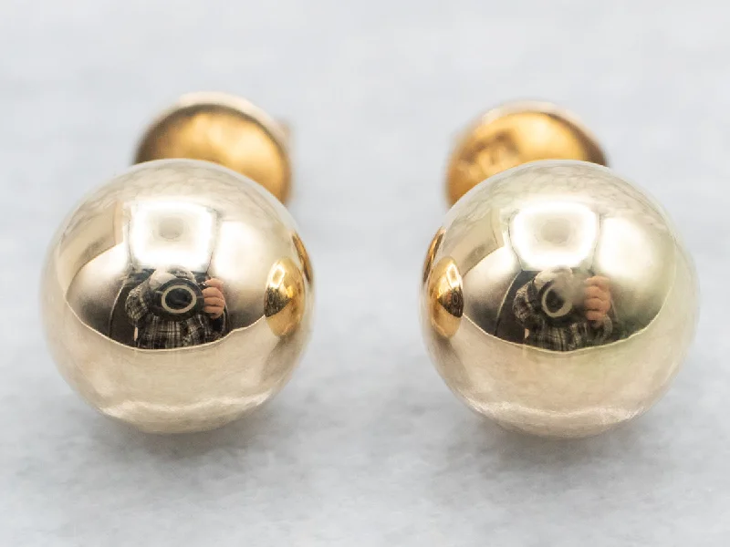 Stud Earrings with Crystals -Polished Gold Ball Stud Earrings