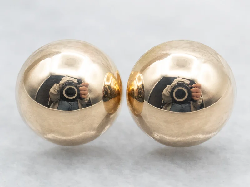 Stud Earrings for Shopping Trip -Yellow Gold Hollow Dome Stud Earrings