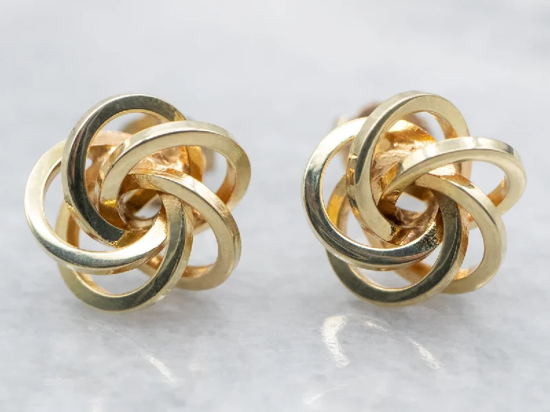 Push Back Stud Earrings for Convenience -Yellow Gold Knot Stud Earrings