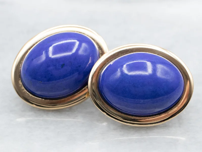 Stud Earrings for Bridesmaids Look -18K Gold Lapis Stud Earrings with Omega Backs