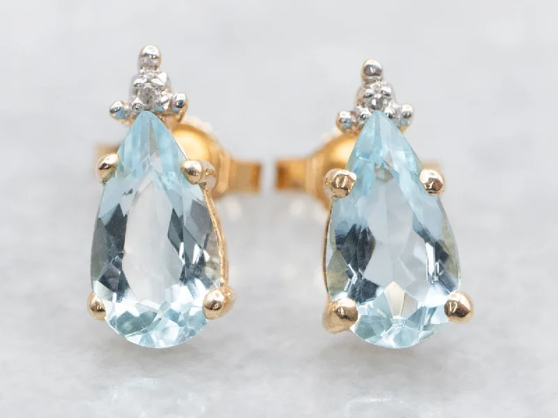 Stud Earrings with Symbolic Elements -Aquamarine and Diamond Stud Earrings