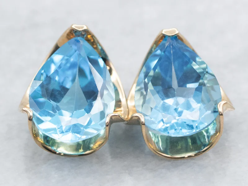 Clip On Stud Earrings for Non Pierced -Teardrop Blue Topaz Stud Earrings