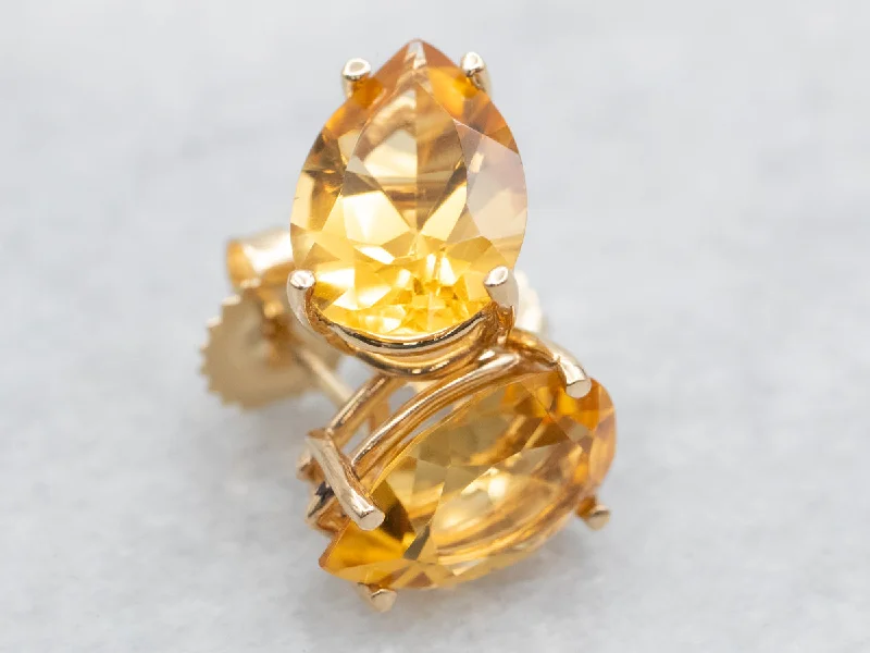 Contemporary Stud Earrings for Fashion -Gold Pear Cut Citrine Stud Earrings