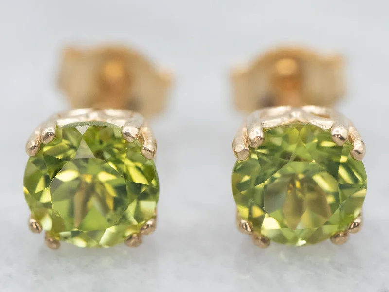 Gold Stud Earrings for Women -Yellow Gold Peridot Stud Earrings